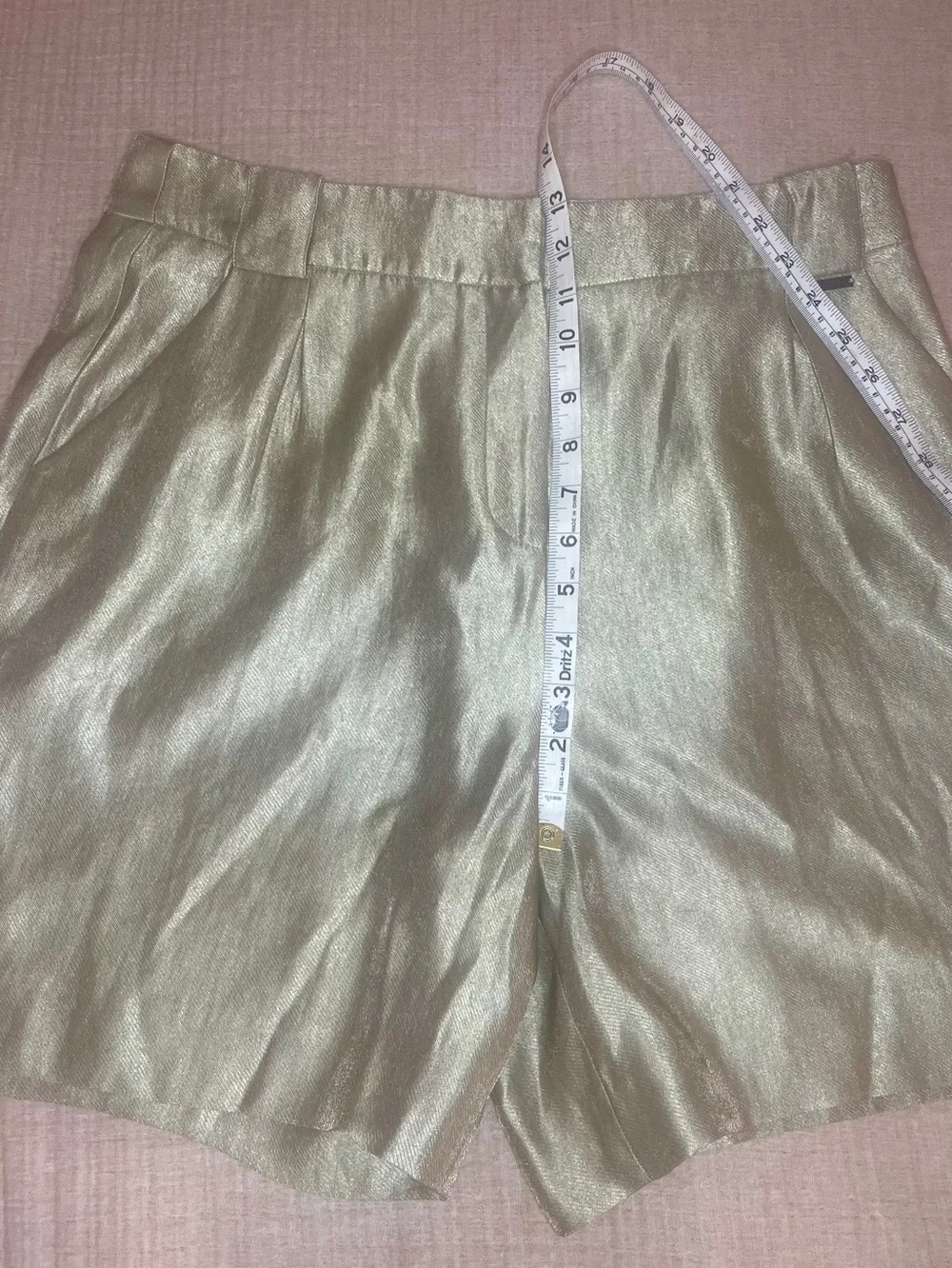 A|X Armani Exchange Champagne Metallic Shorts 14 High Rise Pleated